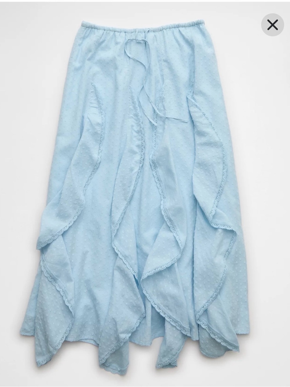 American Eagle Maxi Skirt Cascade Ruffle Textured Cotton Light Blue Boho Size L - Picture 3 of 12